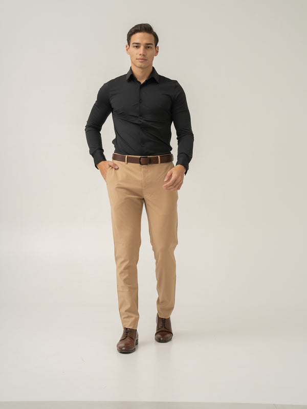 Full view of baku beige luxury merino wool pant at Pant Project