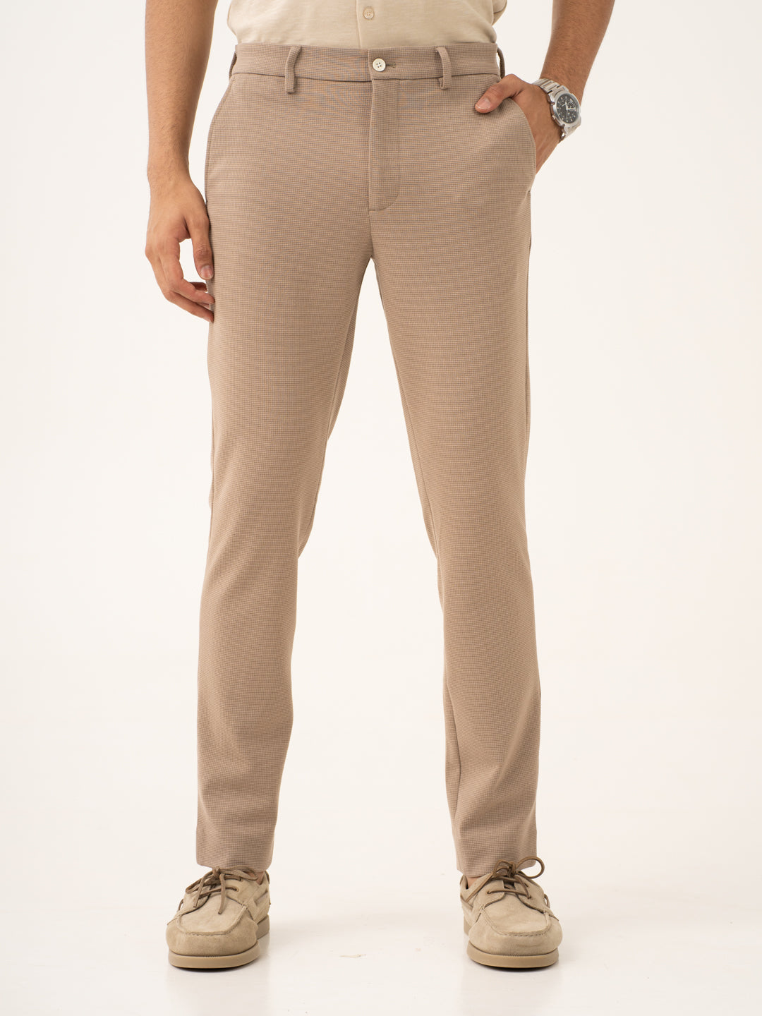 Byte Beige Waffle Textured Power-Stretch Pants