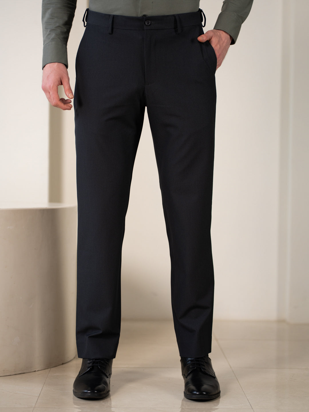 Aether Black Micro Checks Relaxed Stretch Fit Formal Pants
