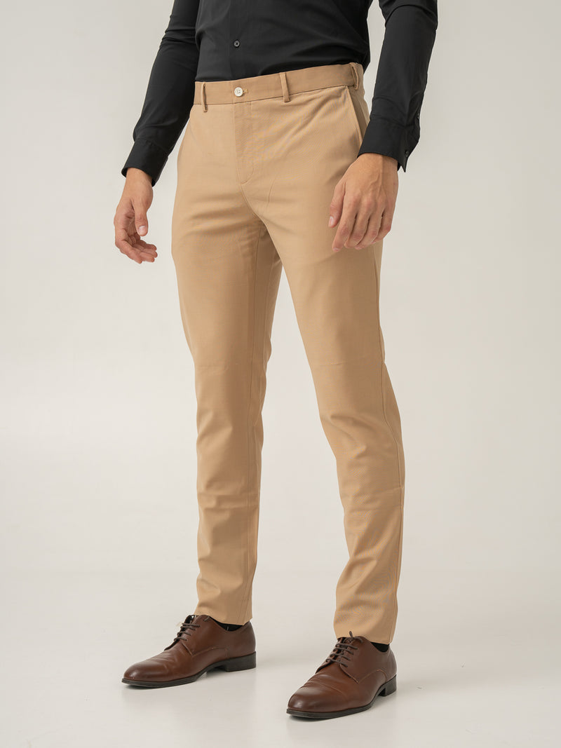 Side view of baku beige luxury merino wool pant at Pant Project