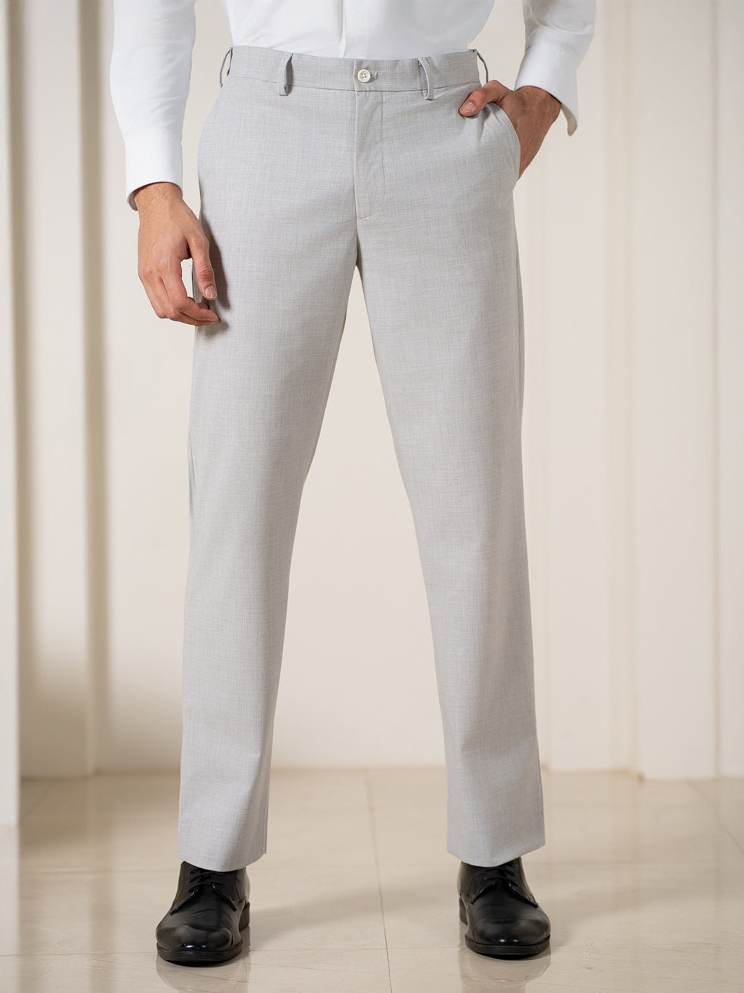 Prestige Grey Relaxed Fit Stretch Formal Pants