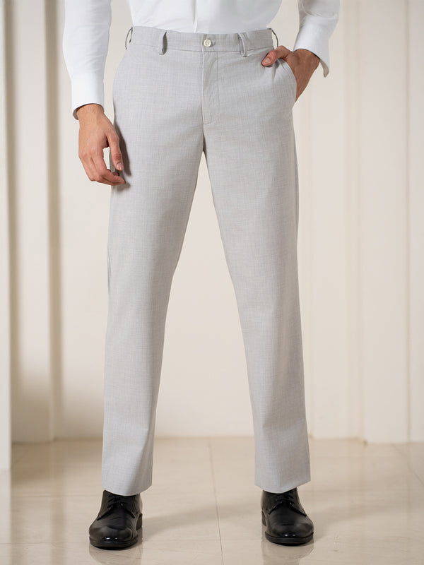 Prestige Grey Melange Relaxed Fit Stretch Formal Pants