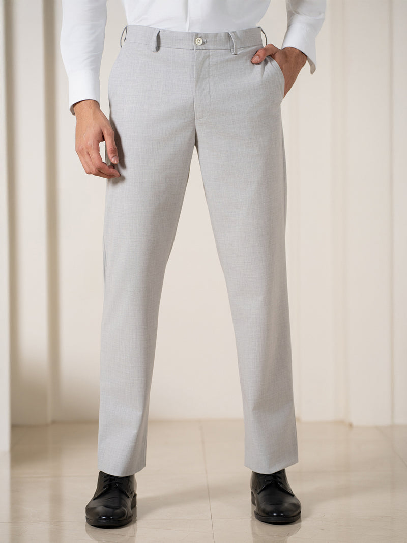 Prestige Grey Melange Relaxed Fit Stretch Formal Pants