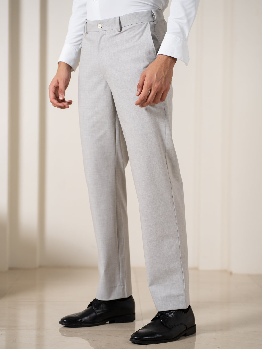 Prestige Grey Melange Relaxed Fit Stretch Formal Pants