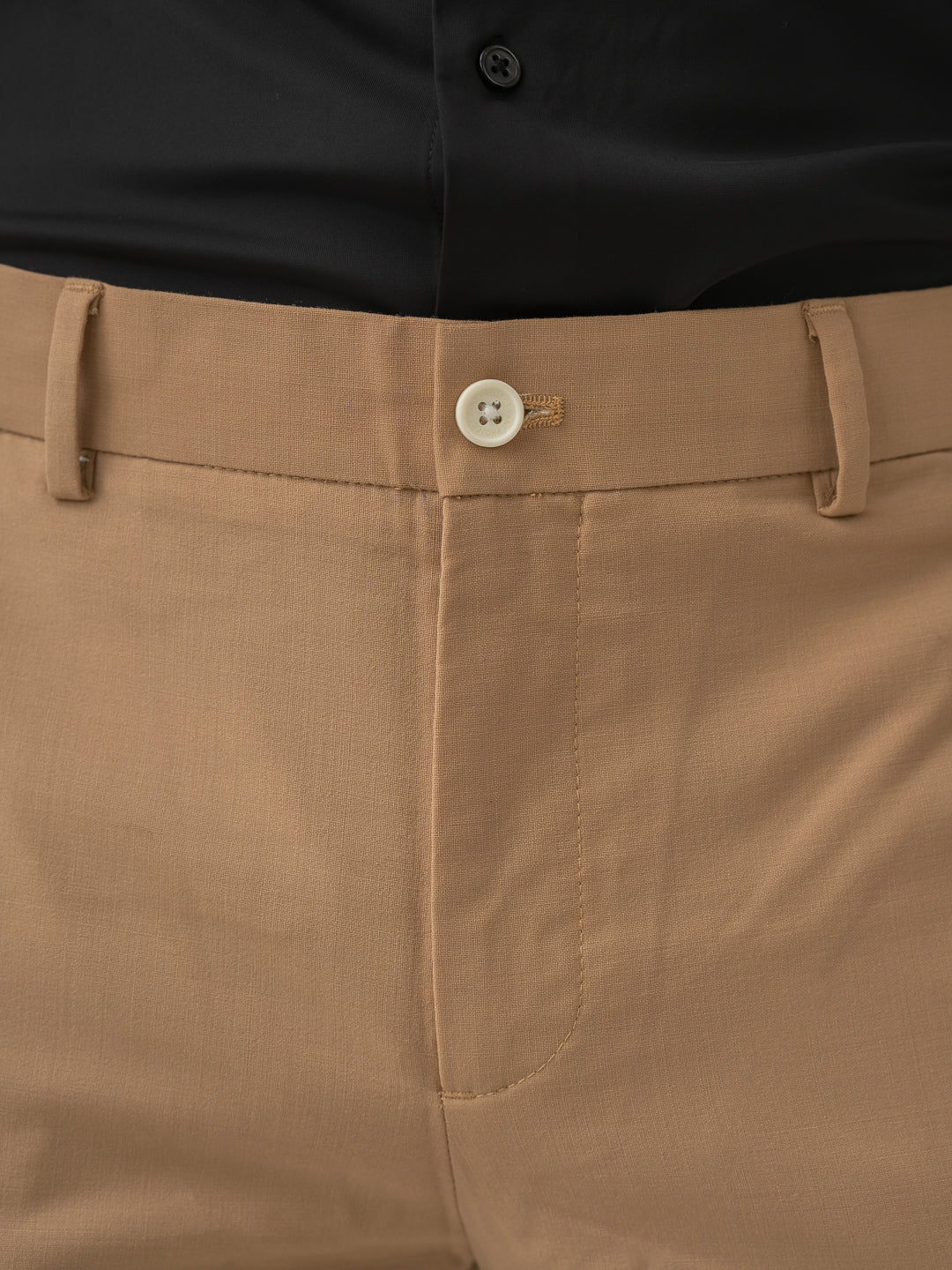 Waistband close up of baku beige luxury merino wool pant at Pant Project