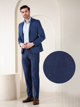 Strategist Blue Checks Relaxed Fit Stretch Formal Pants
