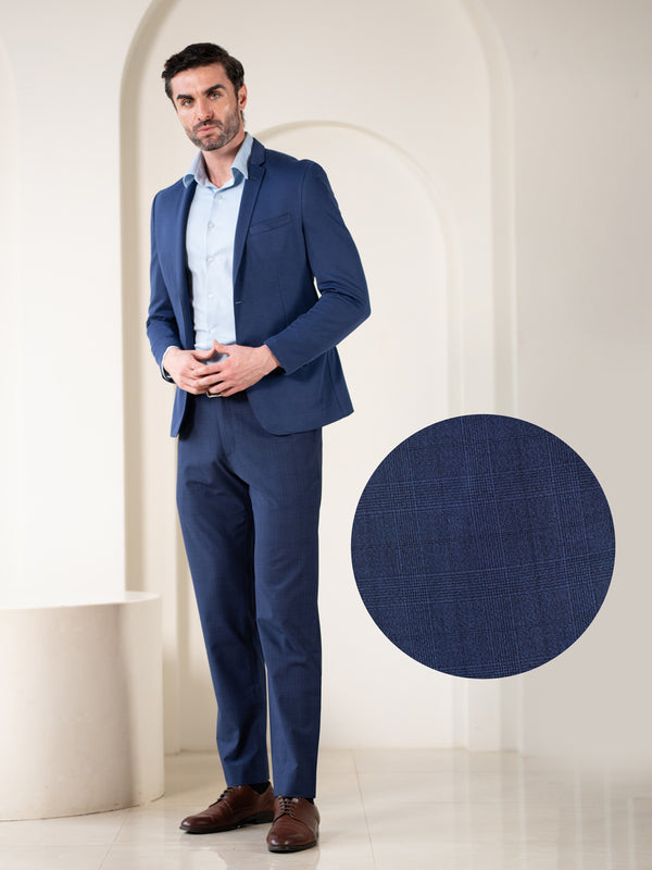 Strategist Blue Checks Relaxed Fit Stretch Formal Pants