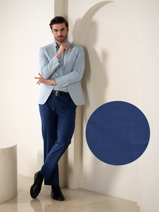 Editor Blue Checks Relaxed Fit Stretch Formal Pants