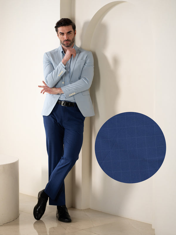 Editor Blue Checks Relaxed Fit Stretch Formal Pants