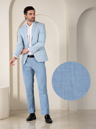 Denali Blue Textured Relaxed Fit Stretch Formal Pants