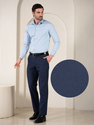 Hades Navy Micro Checks Relaxed Fit Formal Pants