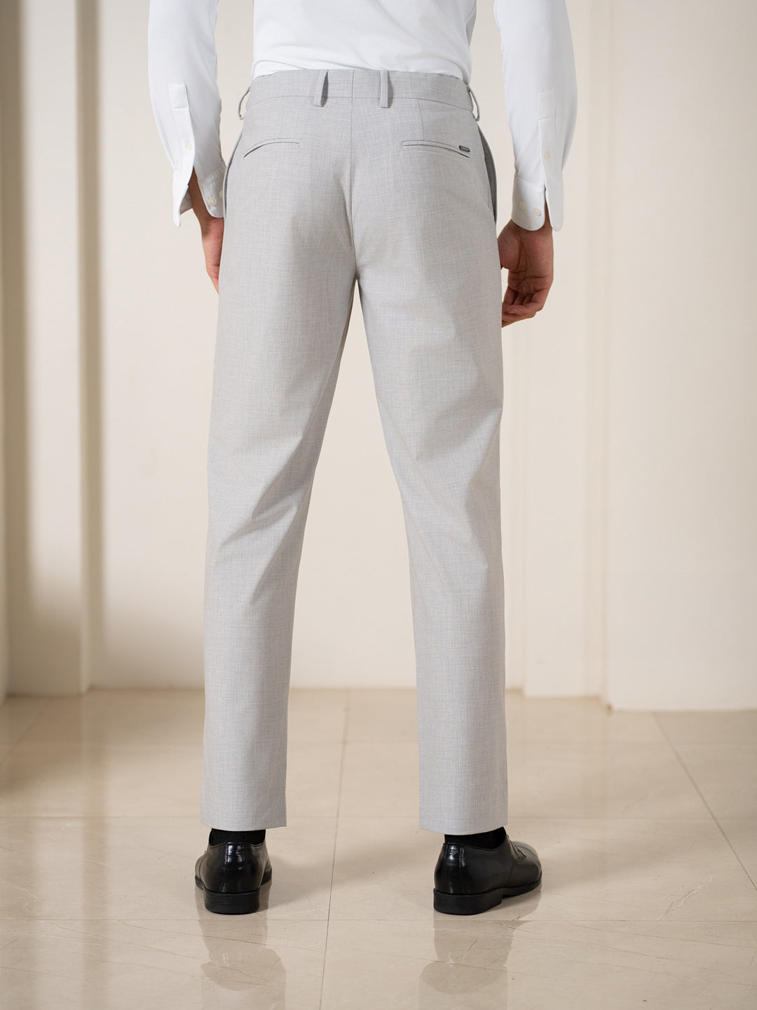 Prestige Grey Melange Relaxed Fit Stretch Formal Pants
