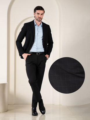 Cartographer Black Checks Relaxed Fit Stretch Formal Pants
