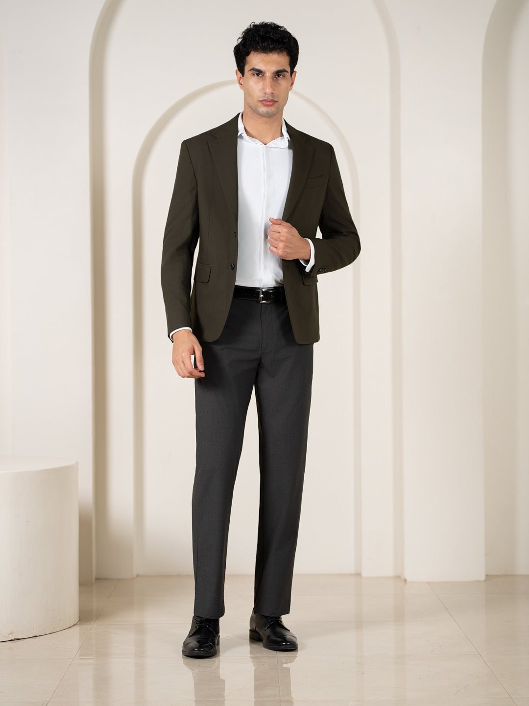 Grand Grey Melange Relaxed Fit Stretch Formal Pants