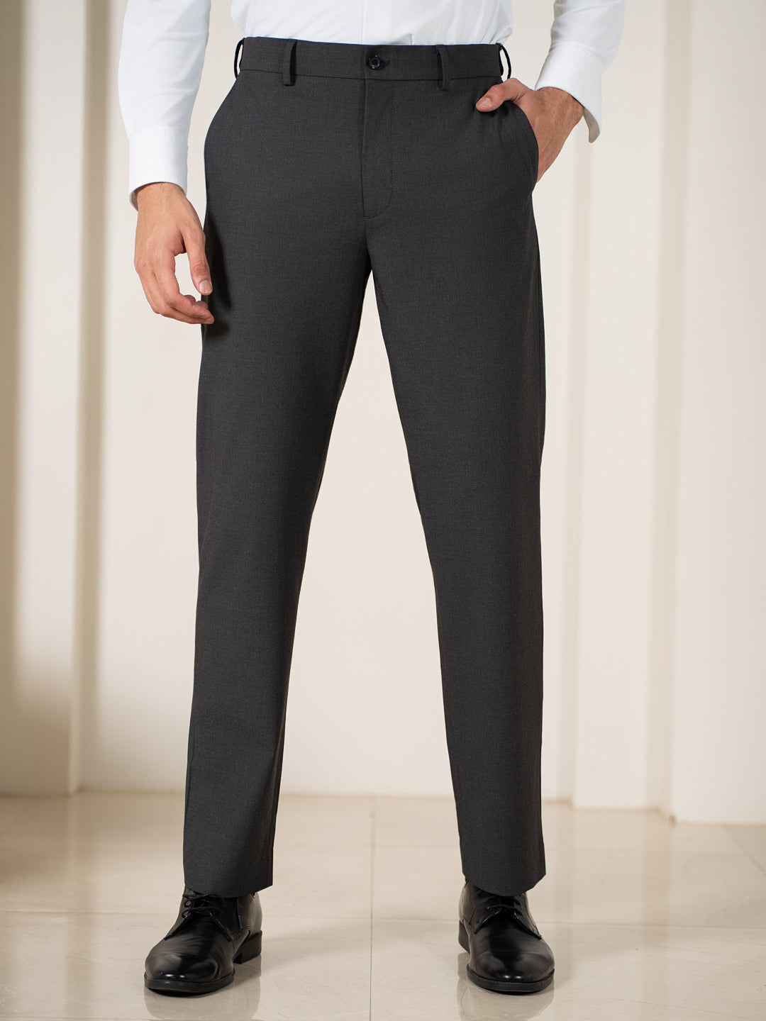 Gravitas Grey Melange Stretch Formal Pants