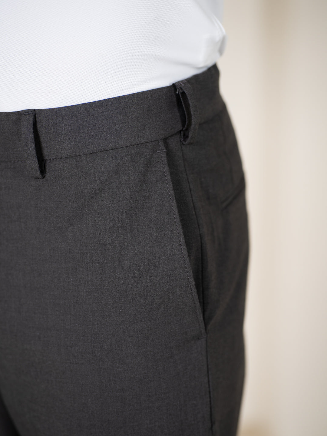 Grand Grey Melange Relaxed Fit Stretch Formal Pants