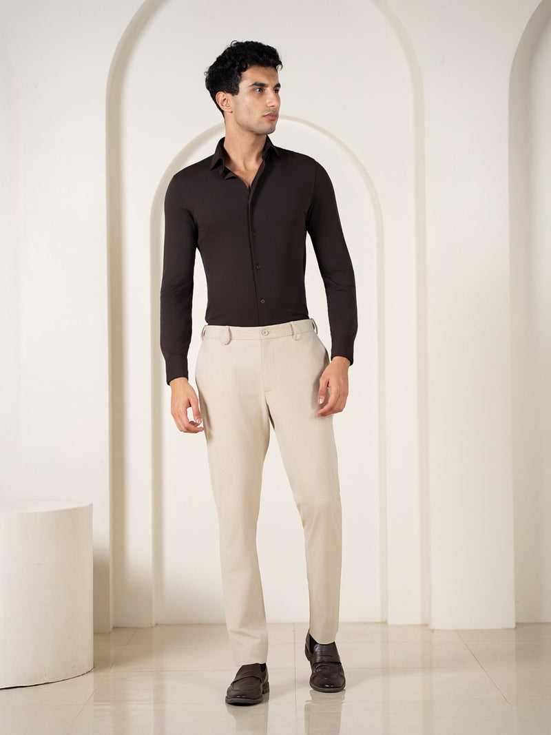 Spaniel Khaki Houndstooth Slim Fit Stretch Formal Pants