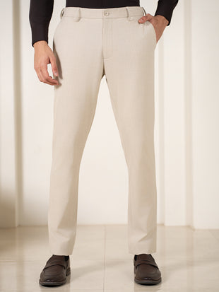 Spaniel Khaki Houndstooth Slim Fit Stretch Formal Pants
