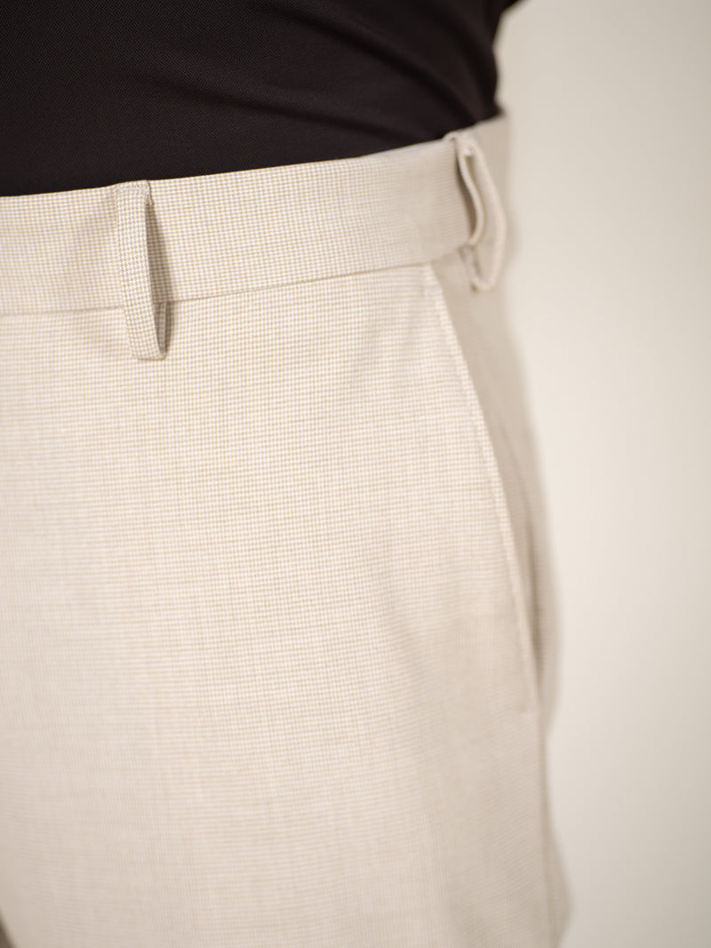Spaniel Khaki Houndstooth Slim Fit Stretch Formal Pants