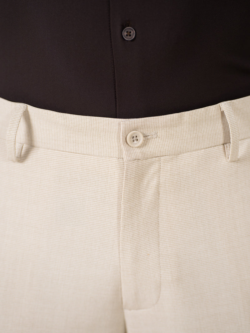 Spaniel Khaki Houndstooth Slim Fit Stretch Formal Pants
