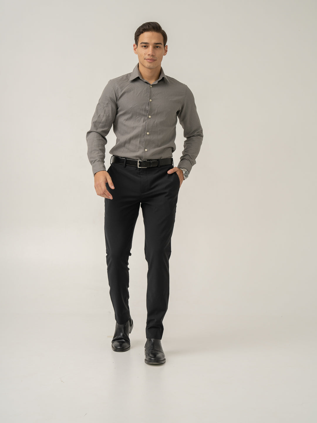 Full view of biella black luxury merino wool pant at Pant Project