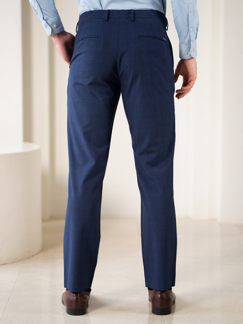 Strategist Blue Checks Relaxed Fit Stretch Formal Pants