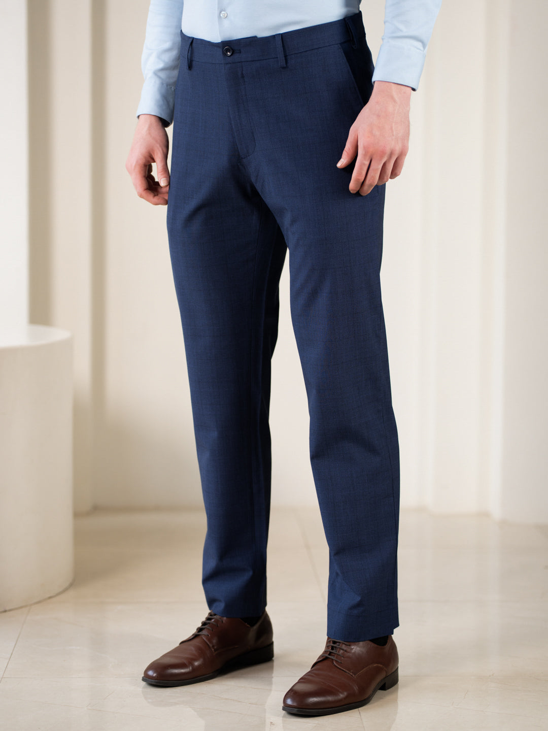 Strategist Blue Checks Relaxed Fit Stretch Formal Pants
