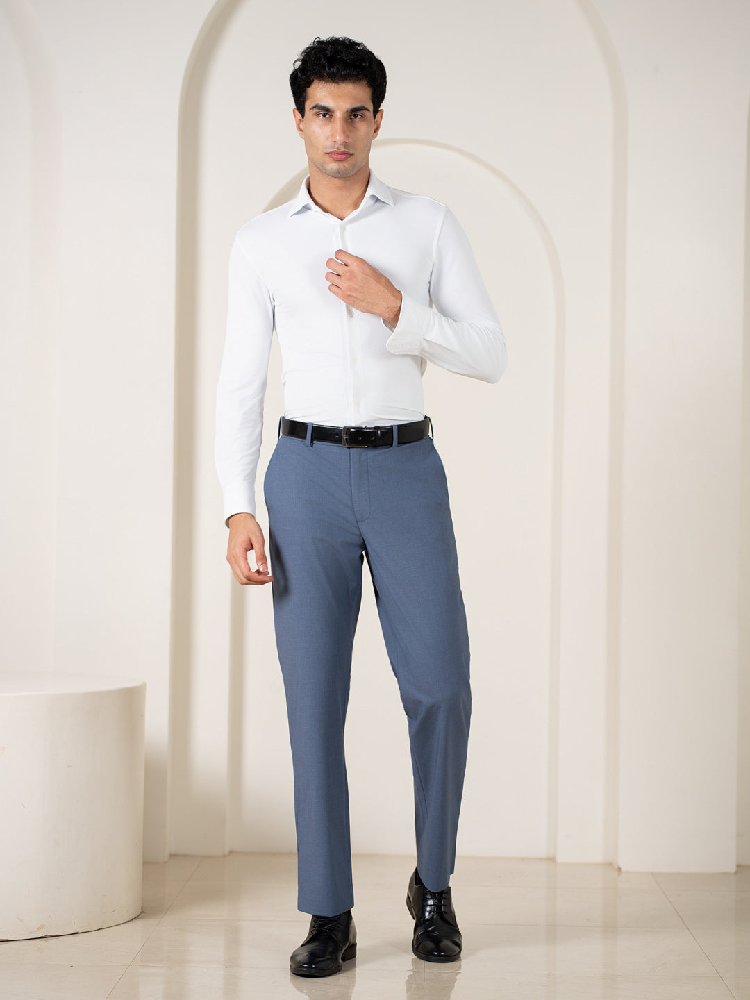 Crest Blue Melange Stretch Formal Pants