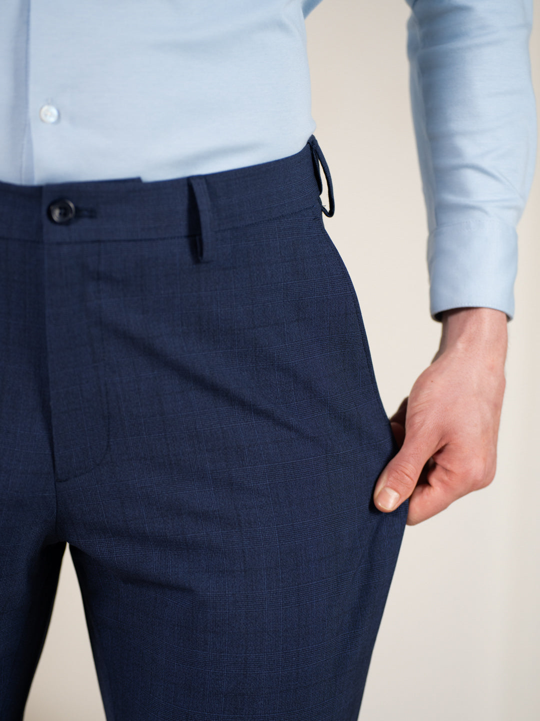 Strategist Blue Checks Relaxed Fit Stretch Formal Pants