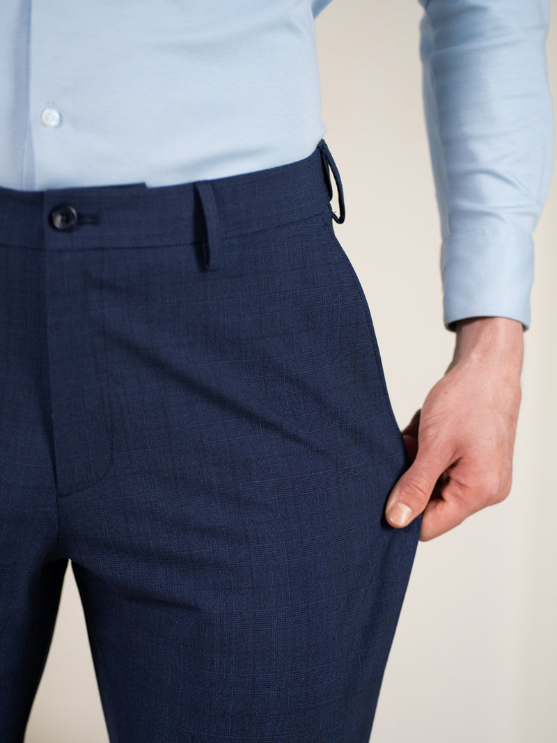Strategist Blue Checks Relaxed Fit Stretch Formal Pants