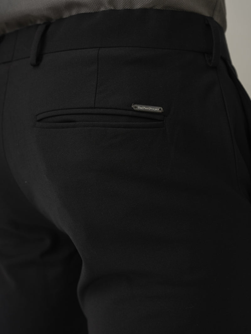 Back pocket detail of biella black luxury merino wool pant at Pant Project