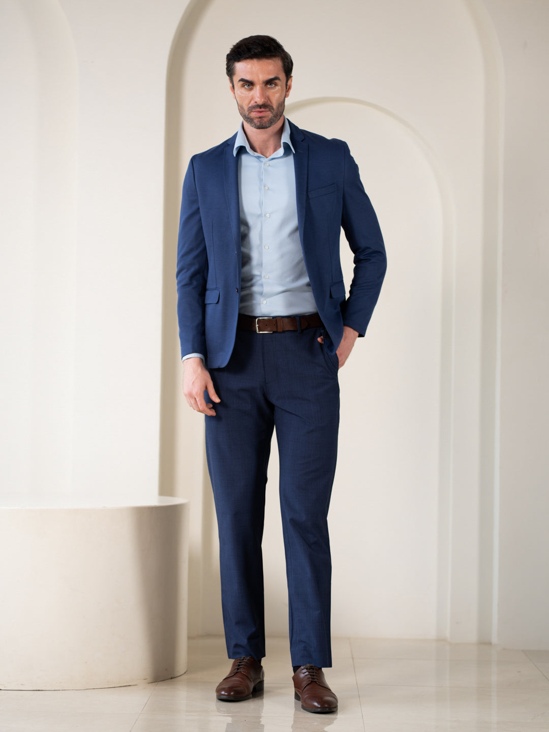 Strategist Blue Checks Relaxed Fit Stretch Formal Pants