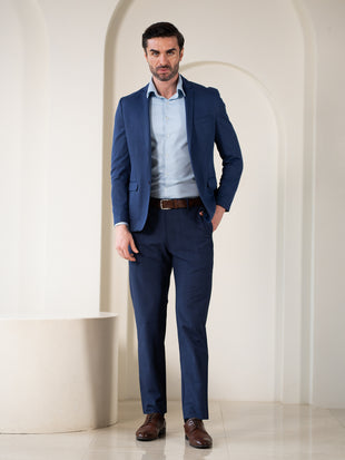 Strategist Blue Checks Relaxed Fit Stretch Formal Pants