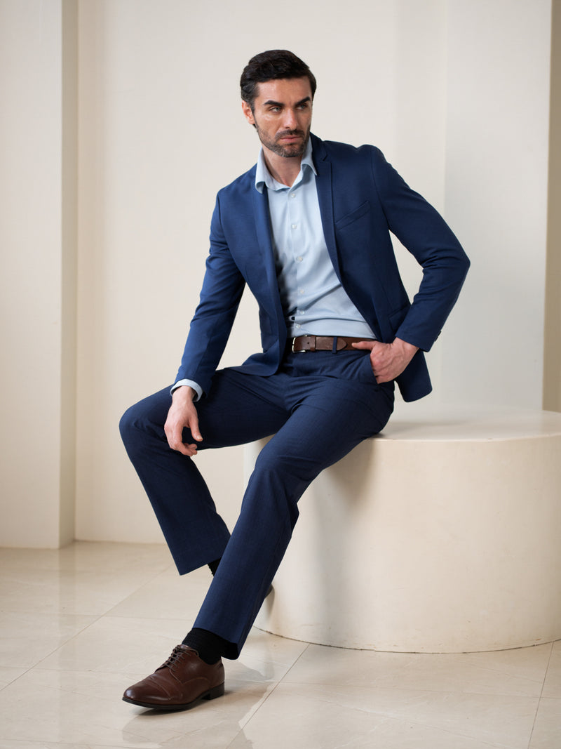 Strategist Blue Checks Relaxed Fit Stretch Formal Pants