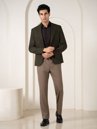 Beagle Khaki Houndstooth Relaxed Fit Stretch Formal Pants
