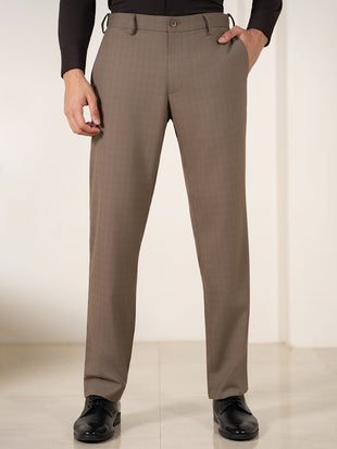 Beagle Khaki Houndstooth Relaxed Fit Stretch Formal Pants
