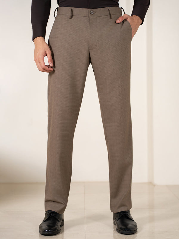 Beagle Khaki Houndstooth Relaxed Fit Stretch Formal Pants