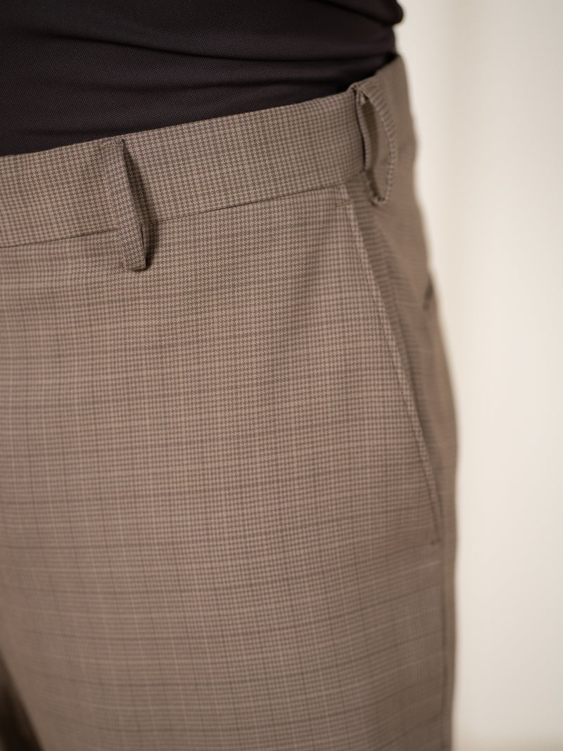 Beagle Khaki Houndstooth Relaxed Fit Stretch Formal Pants