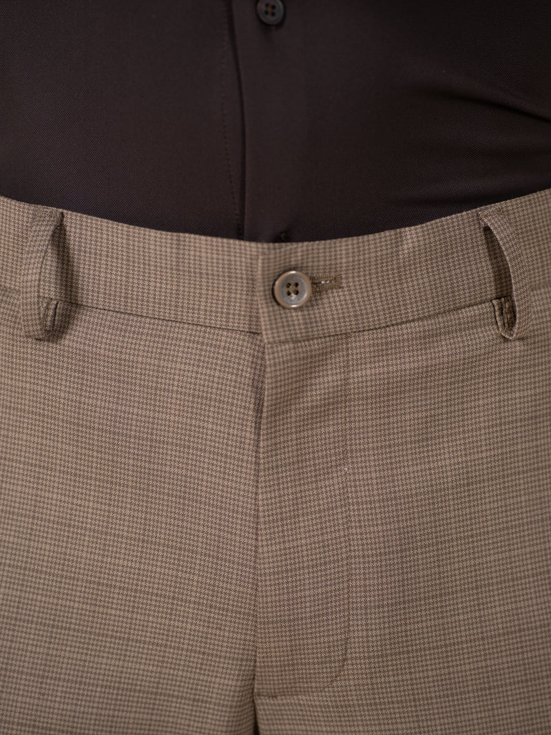 Beagle Khaki Houndstooth Relaxed Fit Stretch Formal Pants