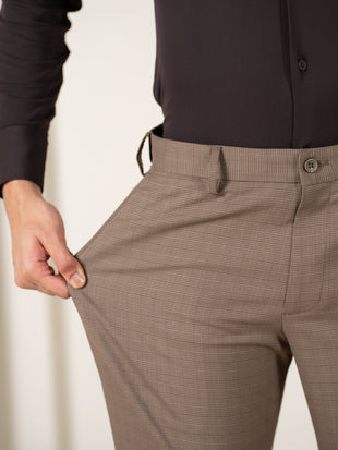 Beagle Khaki Houndstooth Relaxed Fit Stretch Formal Pants