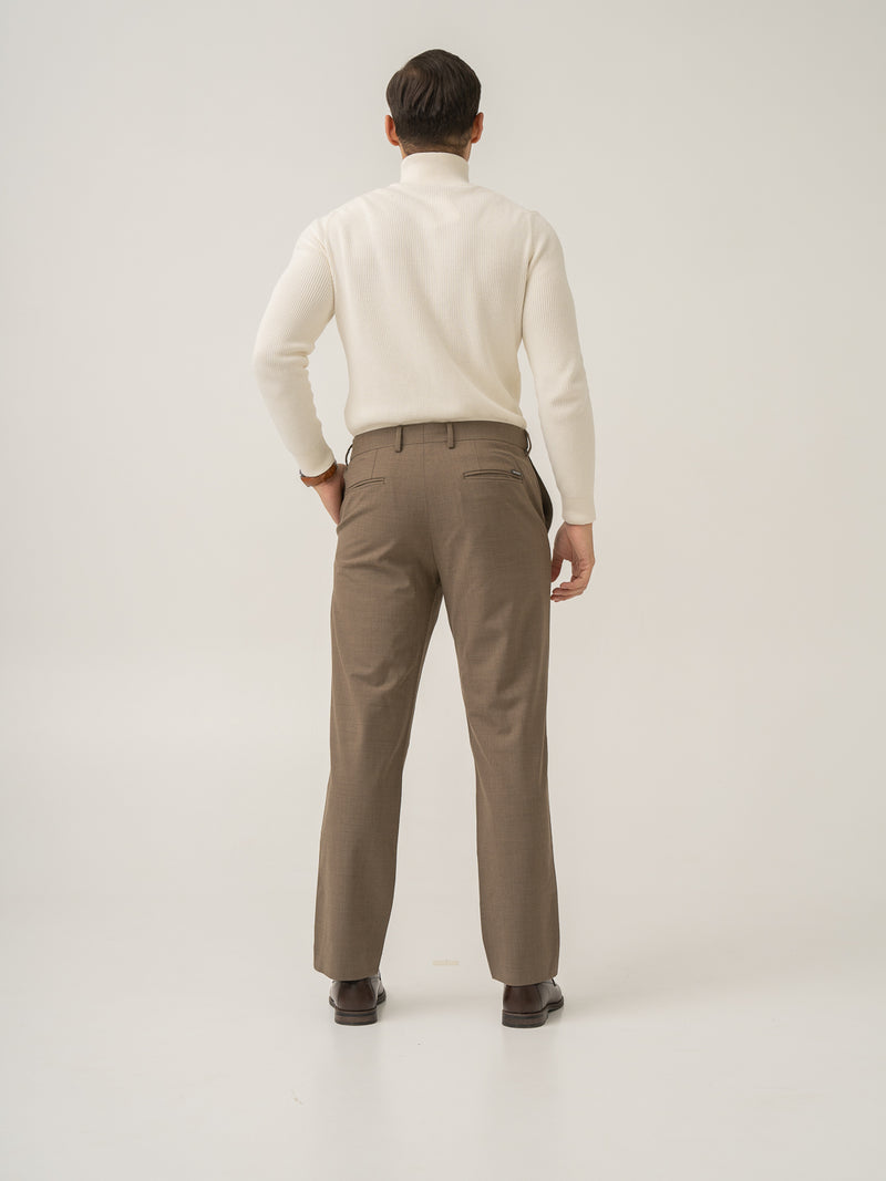 Boston brown merino wool pant full back view by Pant Project soft fabric texture.