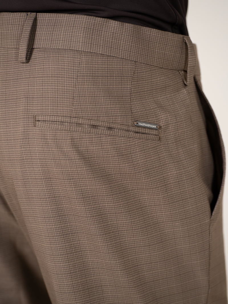 Beagle Khaki Houndstooth Relaxed Fit Stretch Formal Pants