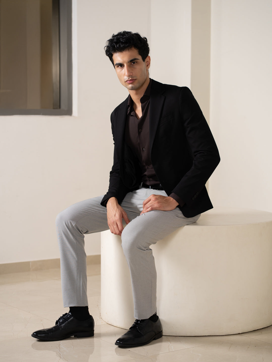 Husky Grey Houndstooth Slim Fit Stretch Formal Pants