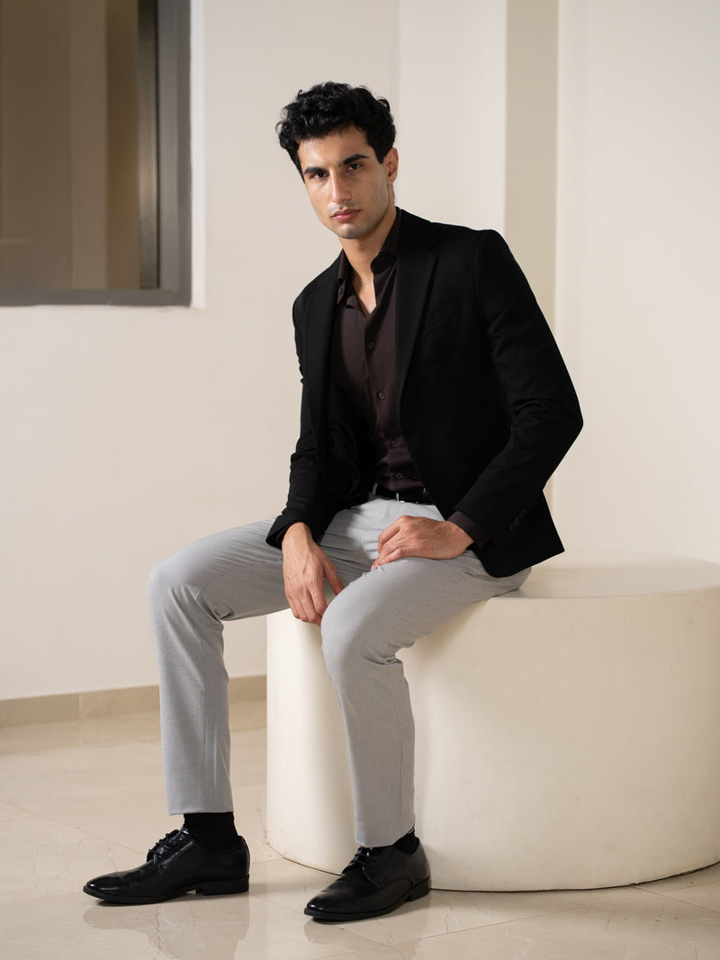 Husky Grey Houndstooth Slim Fit Stretch Formal Pants