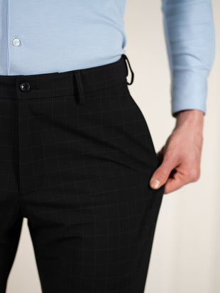 Cartographer Black Checks Relaxed Fit Stretch Formal Pants