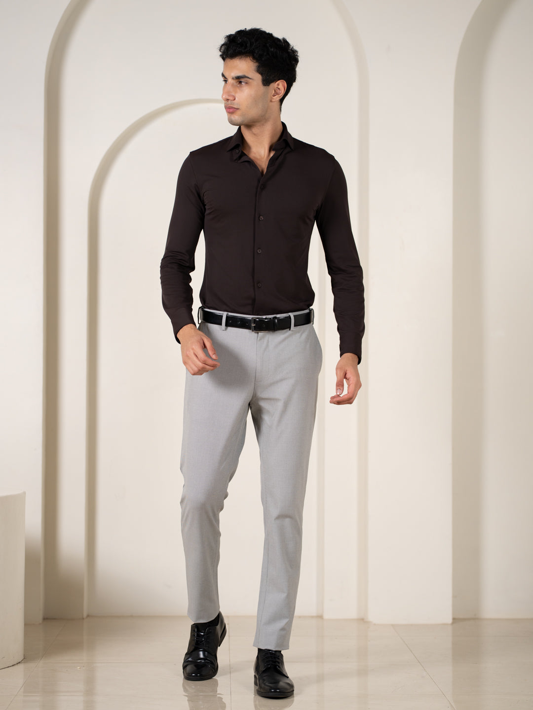 Husky Grey Houndstooth Slim Fit Stretch Formal Pants