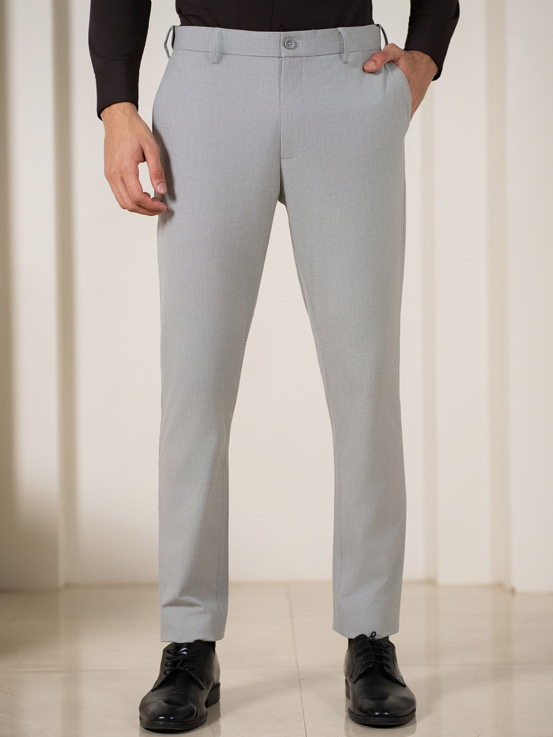 Husky Grey Houndstooth Slim Fit Stretch Formal Pants