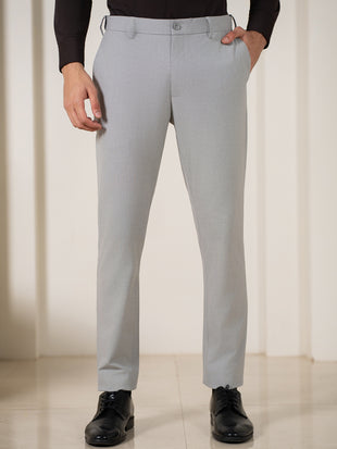 Husky Grey Houndstooth Slim Fit Stretch Formal Pants