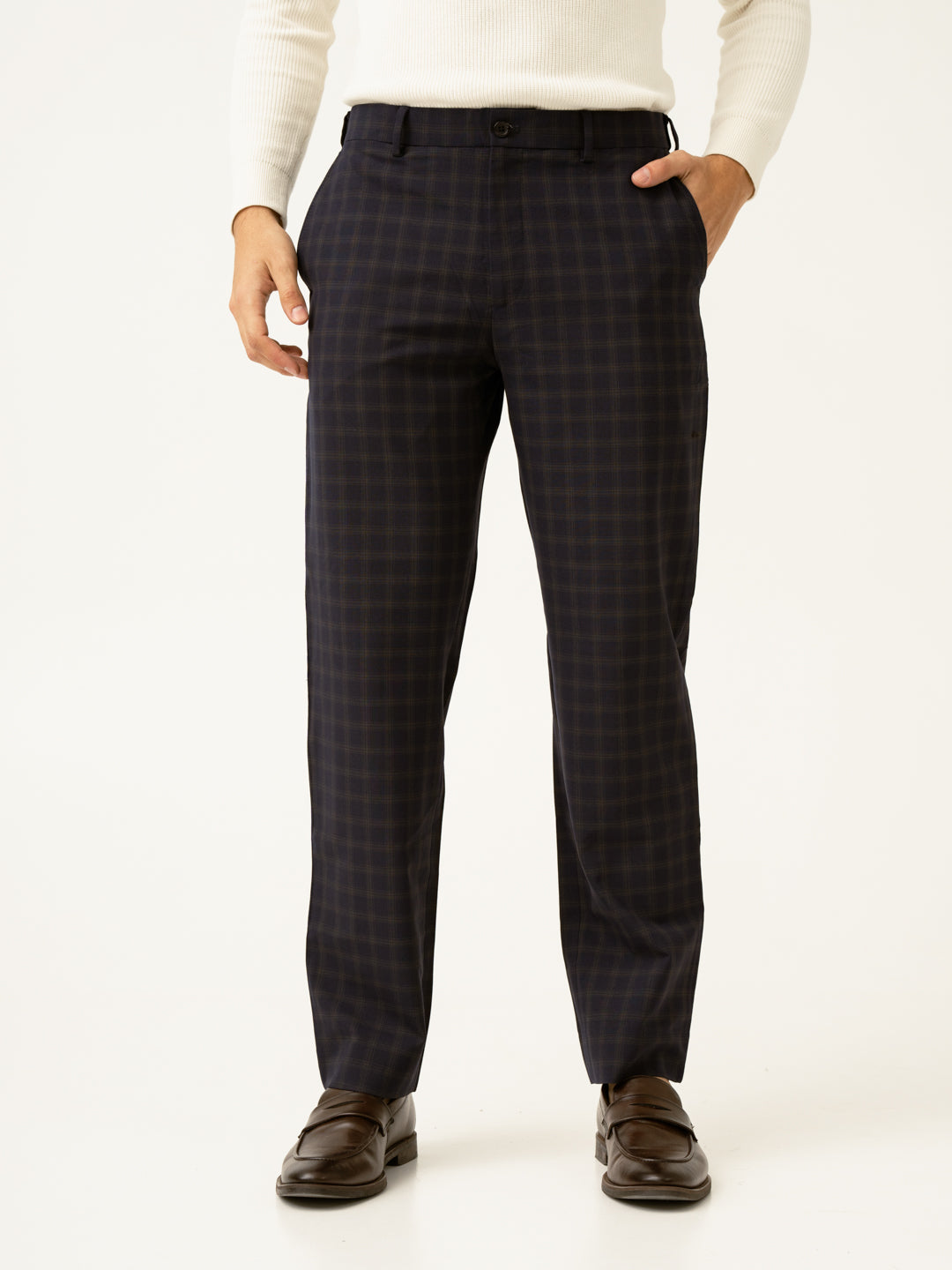 Nightlife Navy Checks Merino Wool Pants