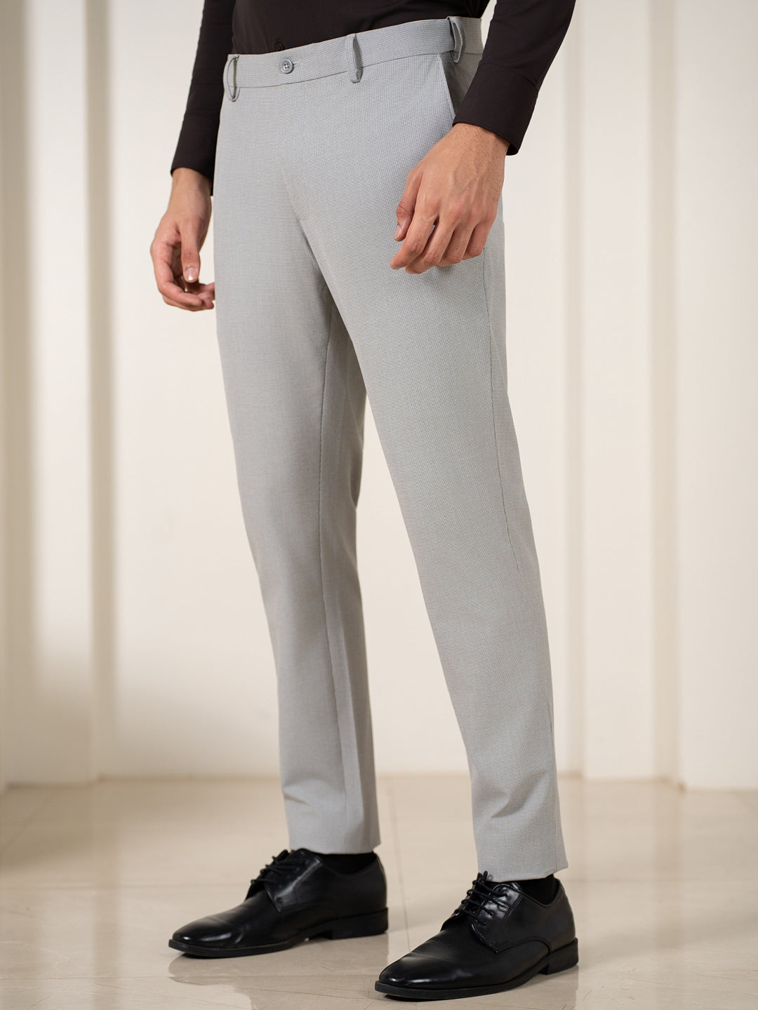 Husky Grey Houndstooth Slim Fit Stretch Formal Pants